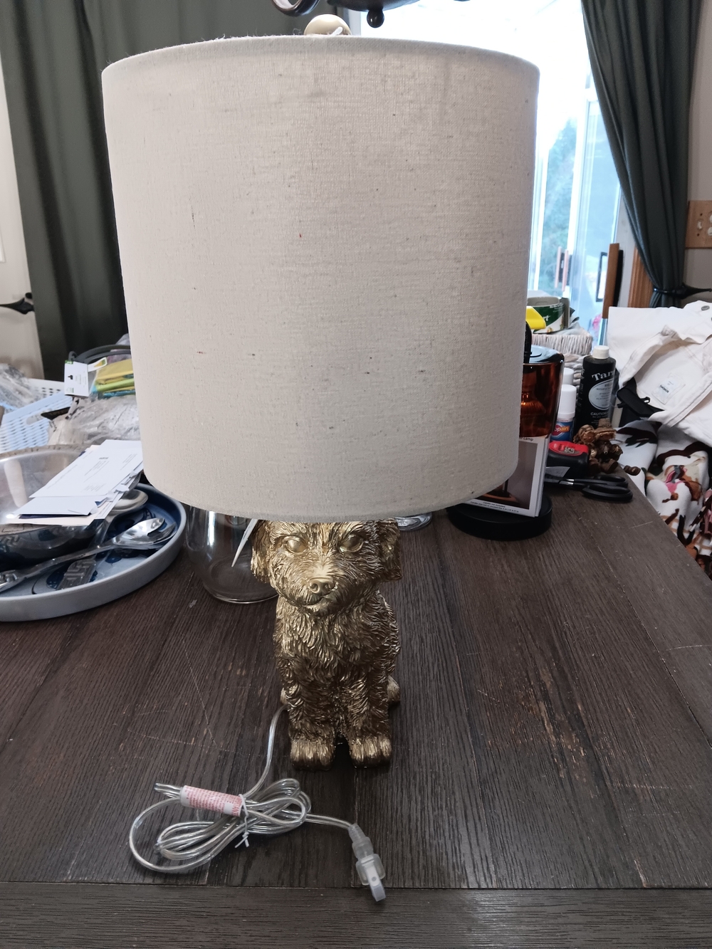 Kirklands Gold Dog Table Lamp with White Shade